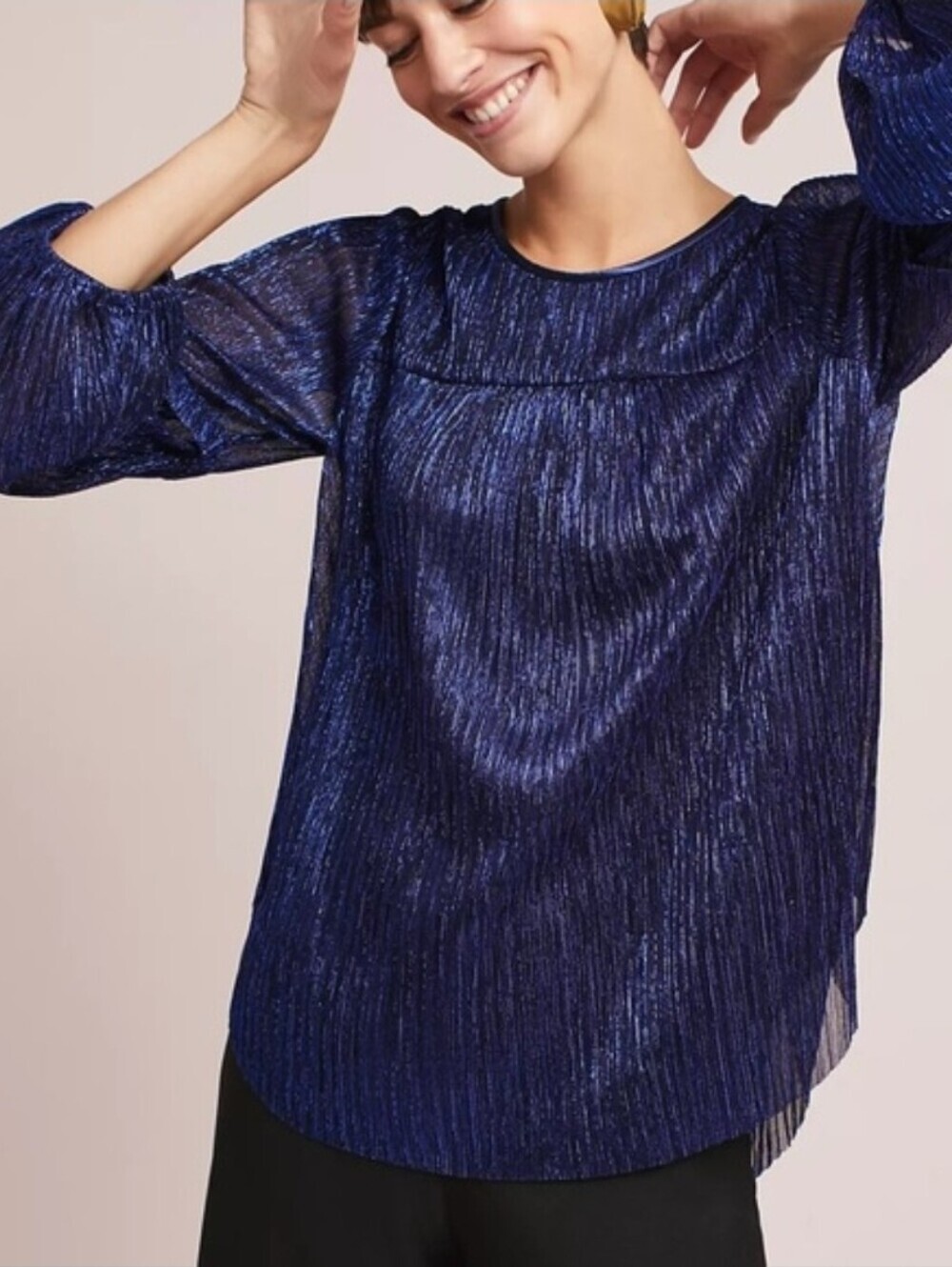Anthropologie Moulinette Soeurs Sparkly metallic Blue Blouse S